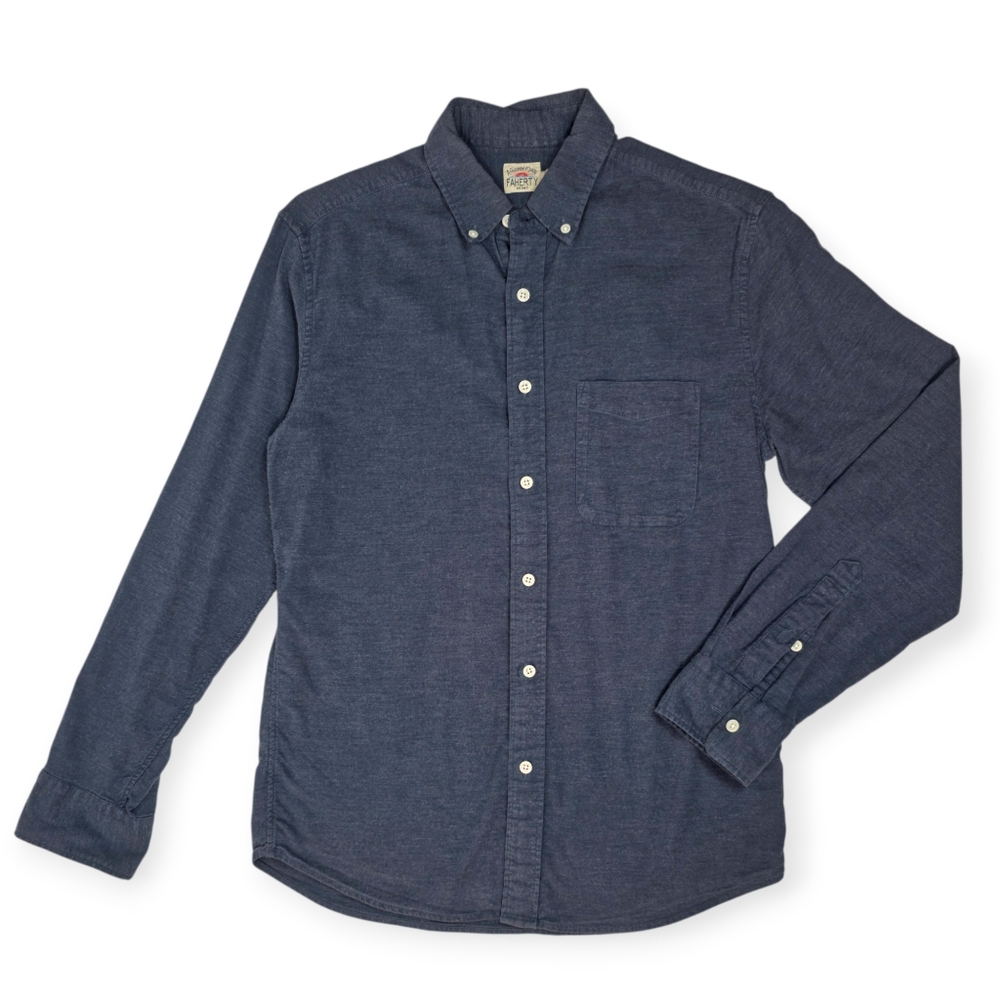 Faherty Movement Shirt Stretch Oxford Blue Button Front Long Sleeve Size S